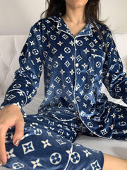 Blue monogram velvet pyjama set