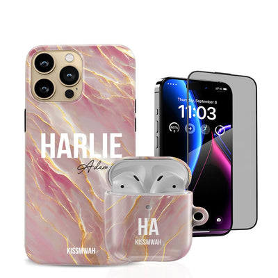 Pink Stone Phone Case + Airpod Case + Screen Protector