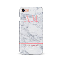 White Marble Pink Initials with Name Case